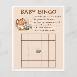 Lámina Fall Baby Shower Cute Fox Pumpkins Baby Bingo