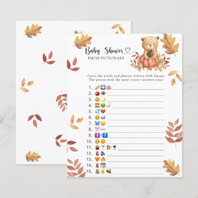 Lámina Fall Bear - juego de pictionary de emojis para bab (Anverso / Reverso)