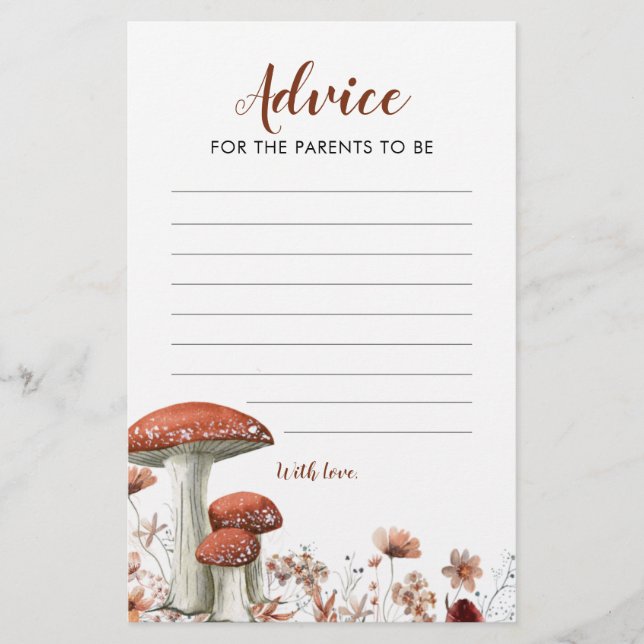 Lámina Fall Boho Mushroom Floral Baby Shower Advance Card (Anverso)