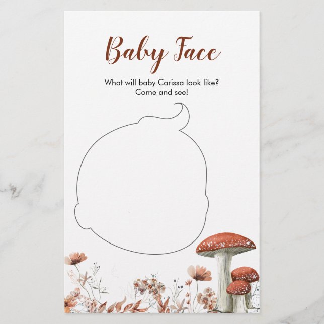 Lámina Fall Boho Mushroom Floral Baby Shower Baby Face (Anverso)