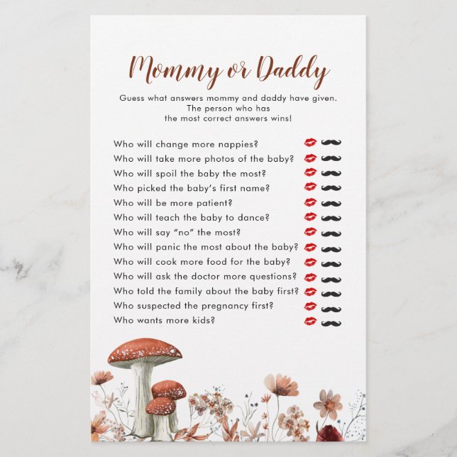 Lámina Fall Boho Mushroom Floral Mommy or Daddy Games (Anverso)