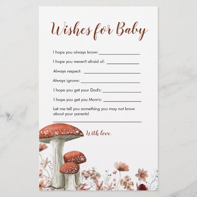 Lámina Fall Boho Mushroom Floral Wiers For Baby Card (Anverso)