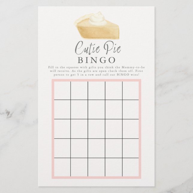 Lámina Fall Cutie Pie Pink Baby Shower Bingo Game Card (Anverso)