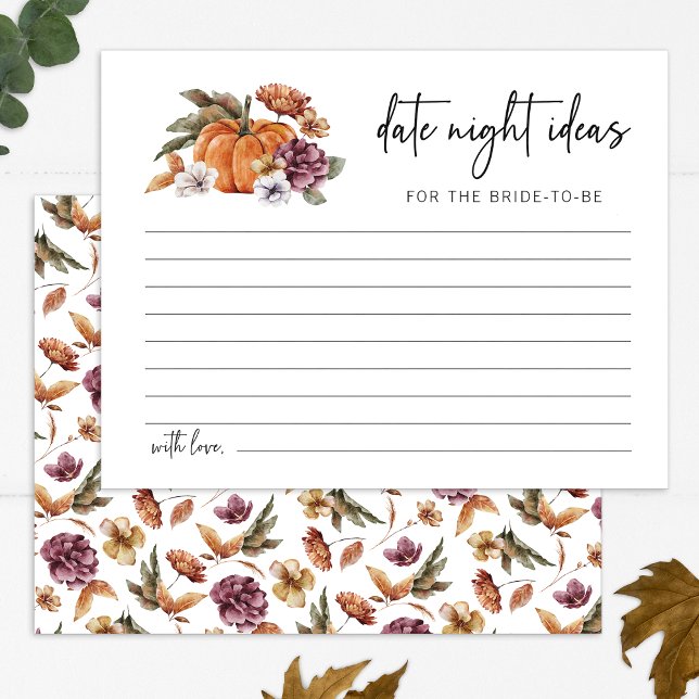 Lámina Fall Date Ideas Card (Fall Pumpkin Floral Date Night Ideas Card by Painted Paperie
)