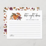 Lámina Fall Date Ideas Card<br><div class="desc">Sumérjase en una escapada otoñal de ensueño con nuestra encantadora Tarjeta de Ideas de Noche Caída. Desde calabazas de acuarela pintadas a mano y flores florecientes de borgoña y terracota hasta botánicos rústicos verdes y oxidados del bosque -cada detalle está cuidadosamente pintado. Añada un toque personal con naranja quemado o...</div>