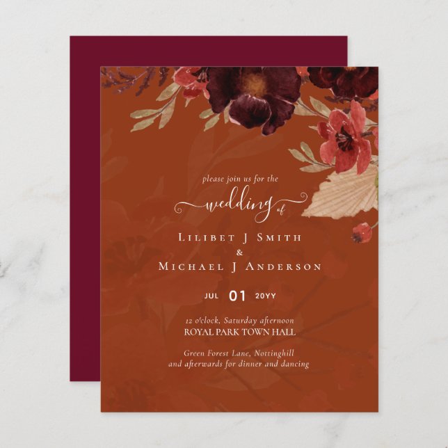 Lámina Fall Floral Boda Suite Terracotta Borgoña Rojo (Anverso / Reverso)