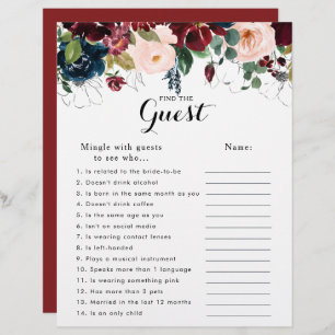 Lámina Fall Floral Bridal Shower Find Guest Game