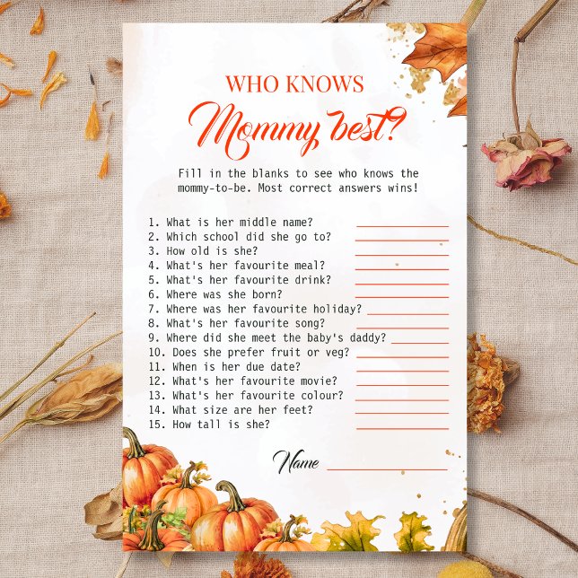 Lámina Fall Harvest Mommy Best Baby Shower Game (Subido por el creador)