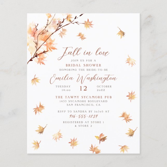 Lámina Fall In Love | Budget Bridal Shower Invitation (Anverso)