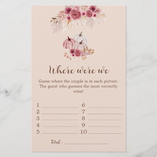 Lámina Fall In Love Where were we Bridal Shower Game (Anverso)