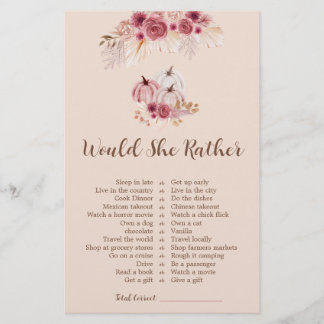 Lámina Fall In love Would She Rather Bridal Shower Game