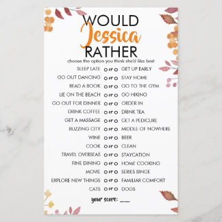 Lámina Fall Leaves Customisable Would She Rather Game