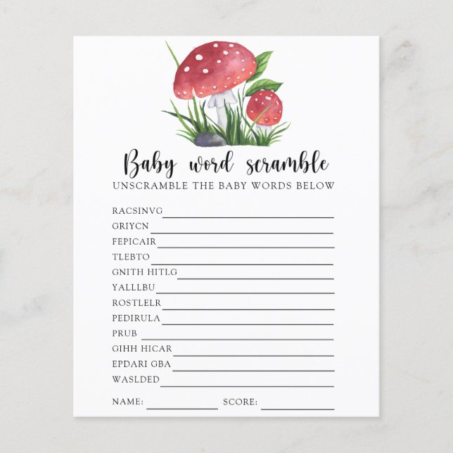 Lámina Fall Mushroom Baby Word Scramble Game (Anverso)