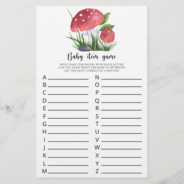 Lámina Fall Mushrooms Baby Shower Baby Item Game (Anverso)