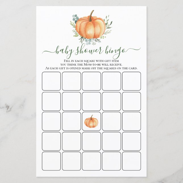 Lámina Fall Pumpkin Greenery Dejar Juego de Bingo de Baby (Anverso)