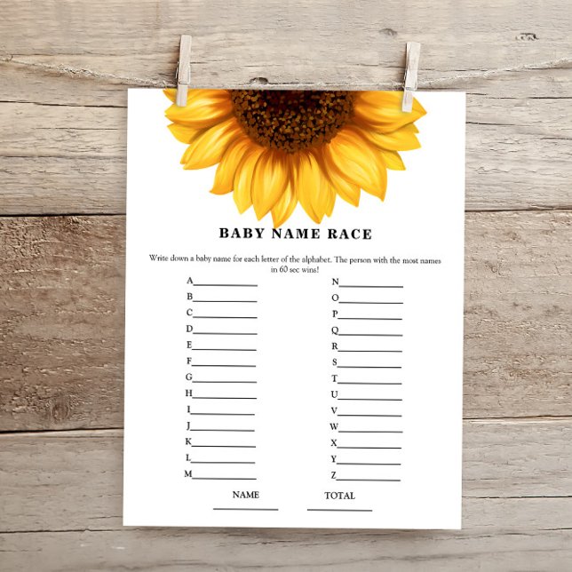 Lámina Fall Sunflower Baby Name Race Baby Shower Game (Subido por el creador)