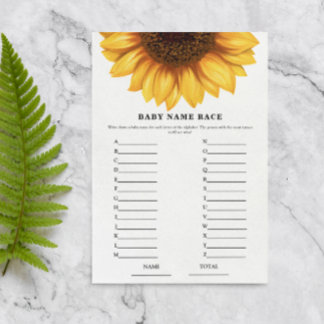 Lámina Fall Sunflower Baby Name Race Baby Shower Game