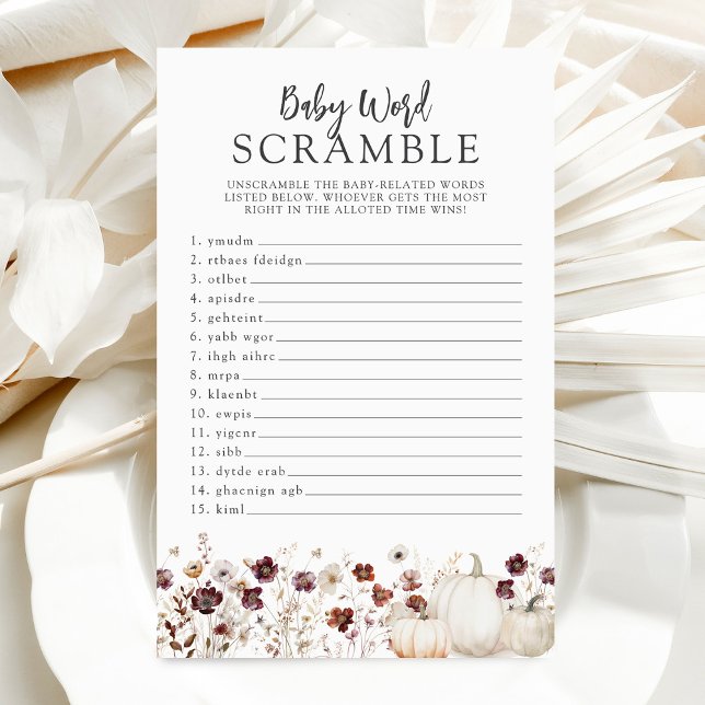 Lámina Fall Wildflower Baby Shower Word Scramble Game (Subido por el creador)