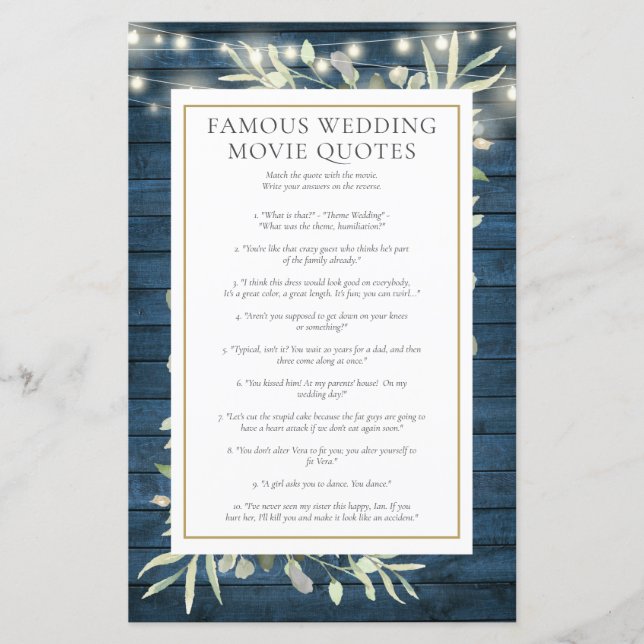 Lámina Famosa película cita juego de ducha de novia (Anverso)