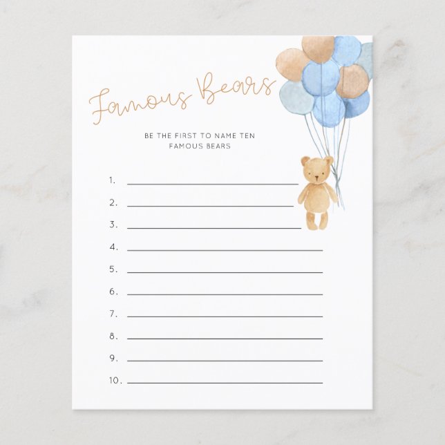 Lámina Famoso juego de osos azul como globos (Anverso)