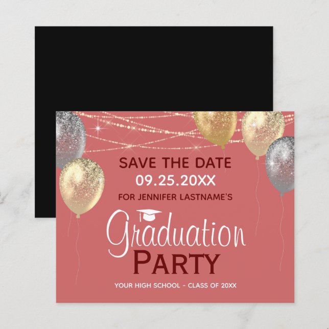 Lámina Fancy Graduation Party Save the Date Invitation (Anverso / Reverso)