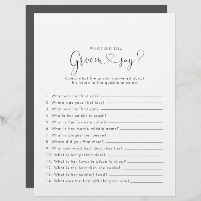 Lámina Fancy Love Bridal Shower What do the Groom Say (Anverso / Reverso)
