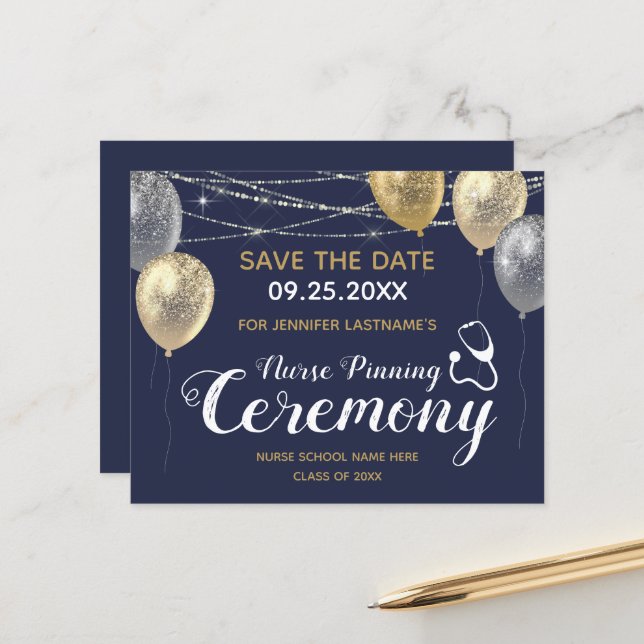 Lámina Fancy Nurse Pinning Ceremony Save the Date (Anverso/Reverso In Situ)