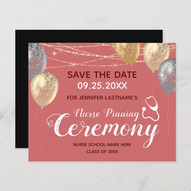 Lámina Fancy Nurse Pinning Ceremony Save the Date (Anverso / Reverso)