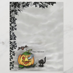 Lámina Fantasma, Gato, Bat y Calabaza, ¡Feliz Halloween!