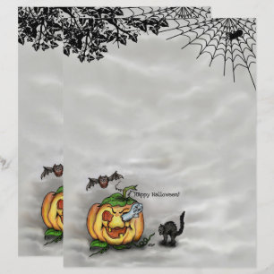 Lámina Fantasma, Gato, Bat y Calabaza, ¡Feliz Halloween!