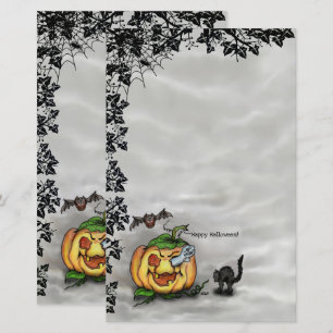 Lámina Fantasma, Gato, Bat y Calabaza, ¡Feliz Halloween!