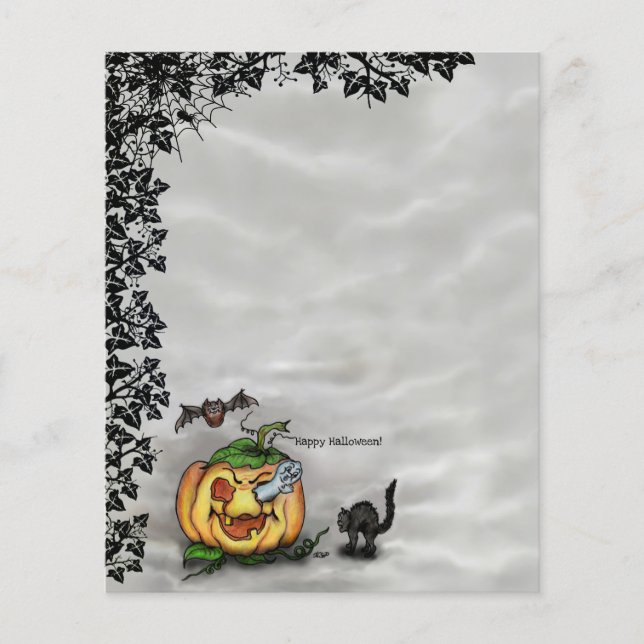 Lámina Fantasma, Gato, Bat y Calabaza, ¡Feliz Halloween! (Anverso)