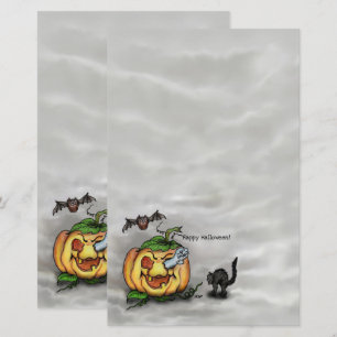 Lámina Fantasma, Gato, Bat y Calabaza, ¡Feliz Halloween!