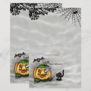 Lámina Fantasma, Gato, Bat y Calabaza, ¡Feliz Halloween!