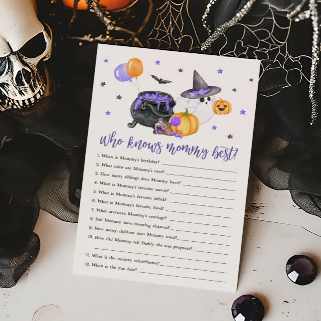Lámina Fantasma morado de bocazas que conoce a mamá mejor (Ghost Halloween Baby Shower Who knows Mommy Best Game )