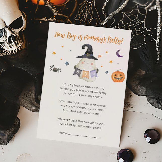 Lámina Fantasma Pequeño Boo ¿qué tan grande es el juego d (Little Boo Baby Shower How Big is Mommy's Belly Game)