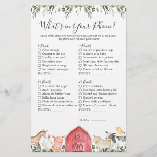 Lámina Farm Animals Baby Shower ¿Qué hay en tu teléfono?