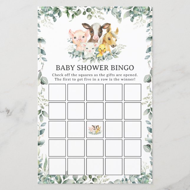 Lámina Farm Animals Greenery Fun Juego de Bingo Baby Show (Anverso)