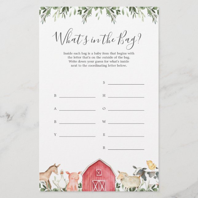 Lámina Farm Baby Shower adivina qué hay en el juego de la (Anverso)