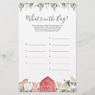 Lámina Farm Baby Shower adivina qué hay en el juego de la