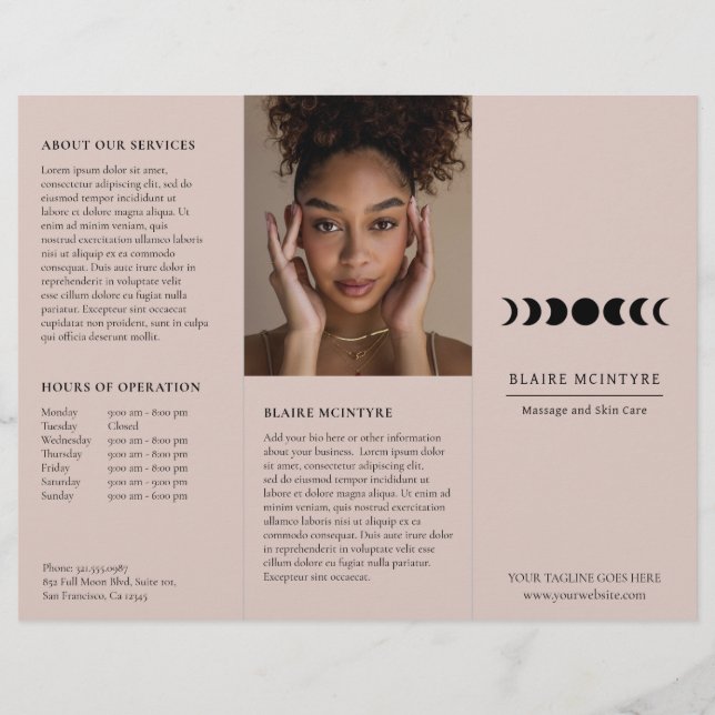 Lámina Fases modernas de la luna malva tricdoblado elegan (Anverso)