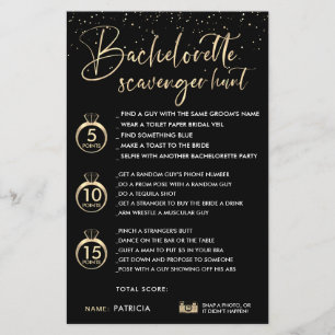 Lámina Faux Gold Black Bachelorette Scavenger Hunt Game