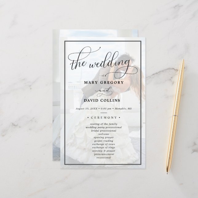 Lámina Faux Vellum Efecto Overlay Photo Boda Ceremony (Anverso/Reverso In Situ)