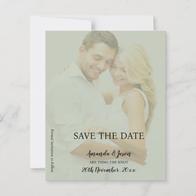 Lámina Faux Vellum verde sabio Boda de foto Save the Date (Anverso)