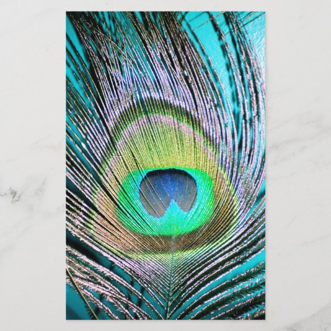 Lámina Feather de pavo real sobre turquesa (Anverso)