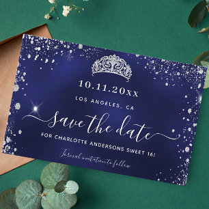 Lámina Fecha de guardado del purpurina de plata azul mari