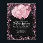 Lámina Fecha de nacimiento del globo Purpurina rosa Rubor<br><div class="desc">Moderno Glam Rubor Purpurina negro rosa Sparkle Balloon Elegante Elegante Invitación de cumpleaños</div>