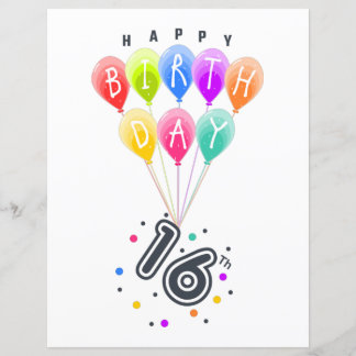 Lámina Feliz 16° cumpleaños con globos coloridos