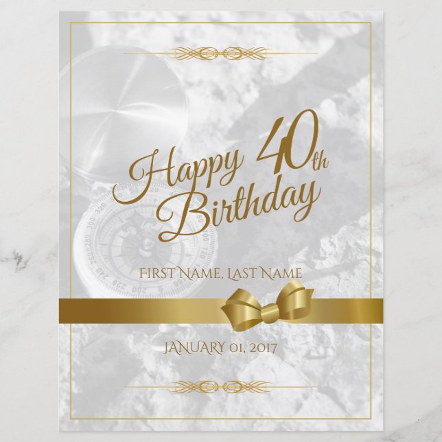 Lámina Feliz 40 cumpleaños con el arco dorado (Anverso)