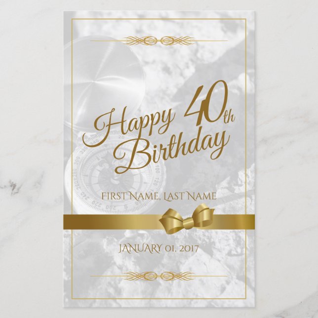 Lámina Feliz 40 cumpleaños con el arco dorado (Anverso)